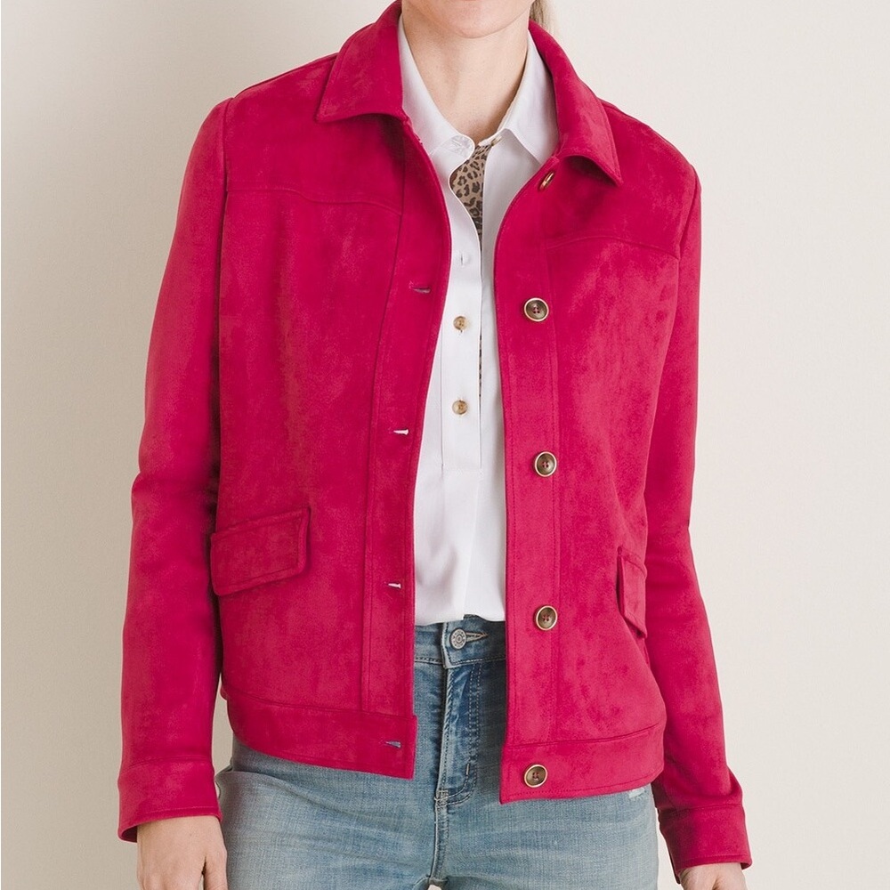NEW Chico's Faux-Suede Jacket Fuchsia Pink Size 4/6 Chico's 0 Modern Classics‎